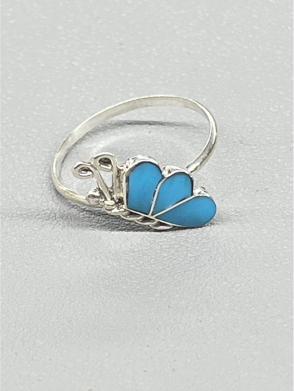 Zuni turquoise sterling silver cluster inlay butterfly ring size 9.5